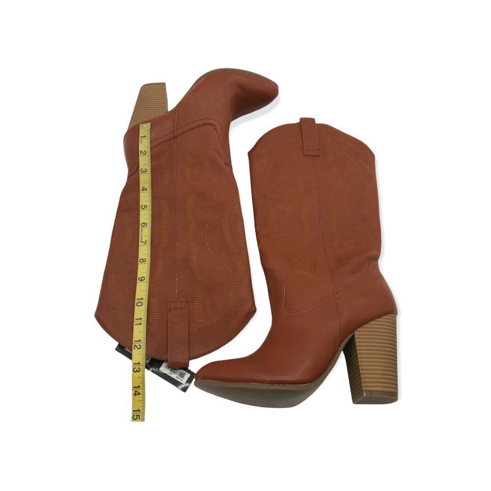 Code West Womens Western Style Mid Calf Boots Brown Pull On Stacked Heels 8.5 M - Picture 2 of 8